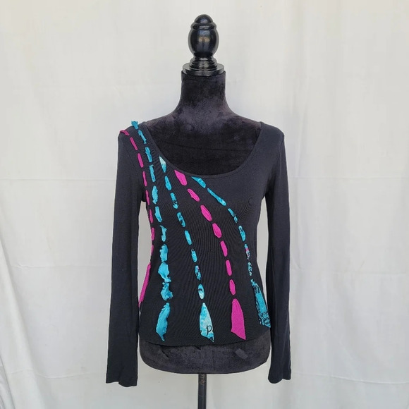 Per Una Womens Long Sleeve 100% Cotton Blouse UK Sz 10 Pink Blue Small - Picture 1 of 9